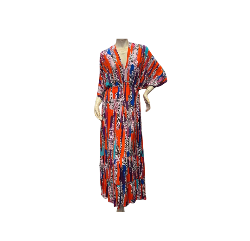 Robe aux motifs orange et bleu