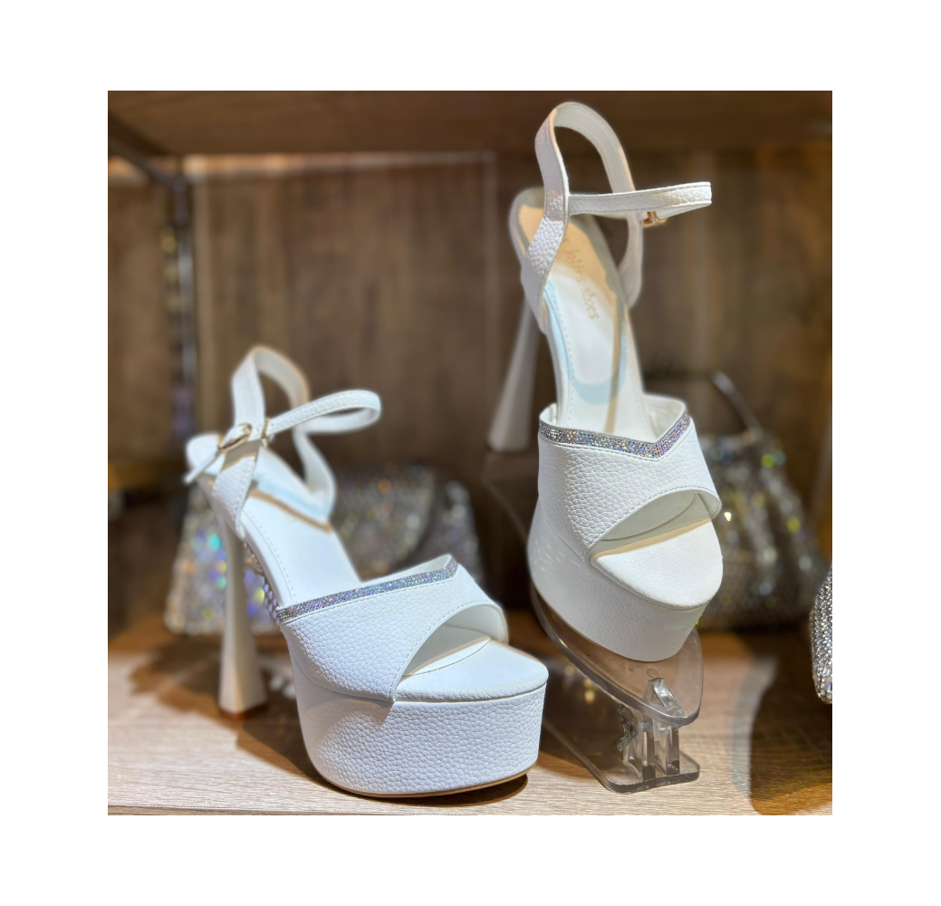  Sandales à talons plateforme blanc strass