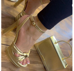 Sandales à talons plateforme doré noeux