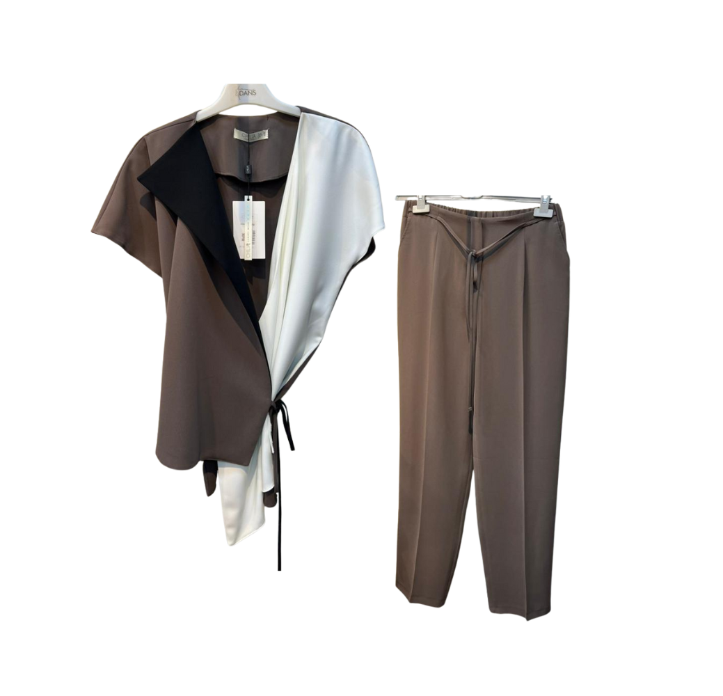 Ensemble femme chic marron et blanc 