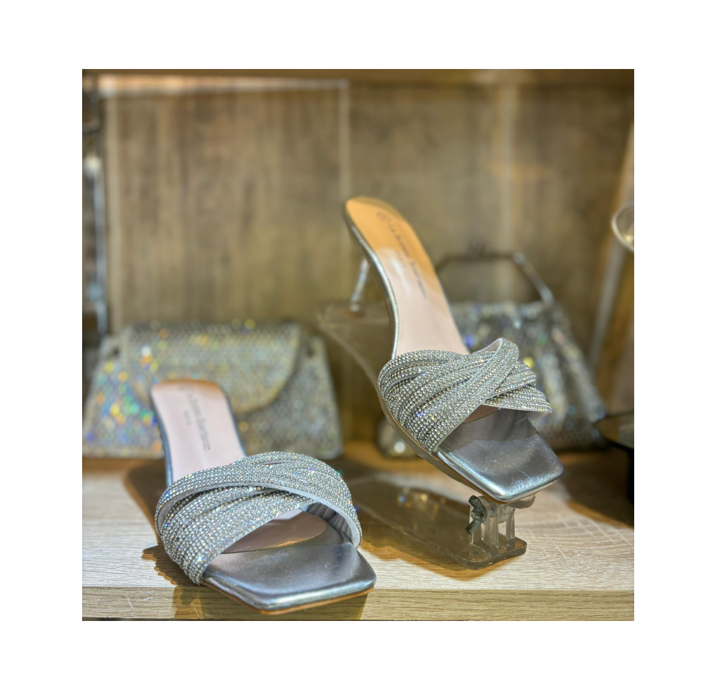 Mules élégantes argenté a strass