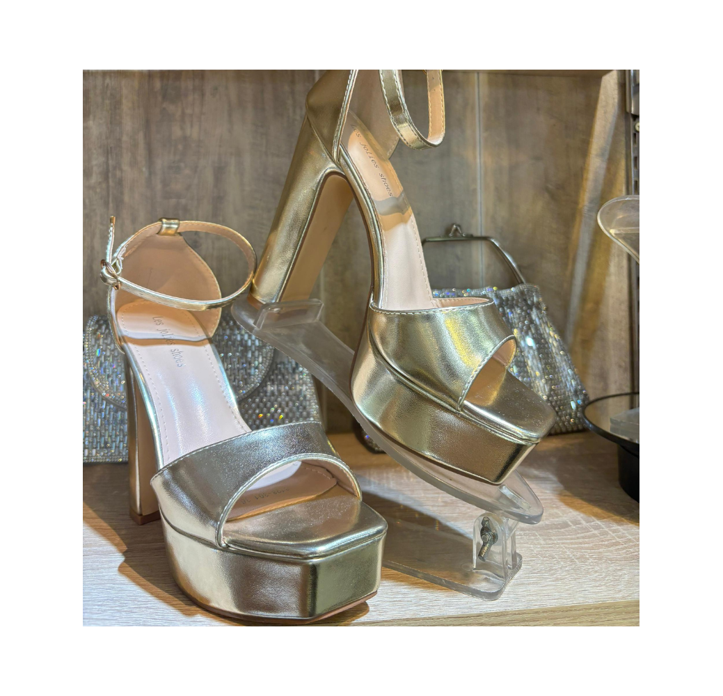 Sandales brillantes à talons plateforme doré