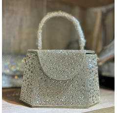 Pochette géométrique à strass doré avec poignée ronde