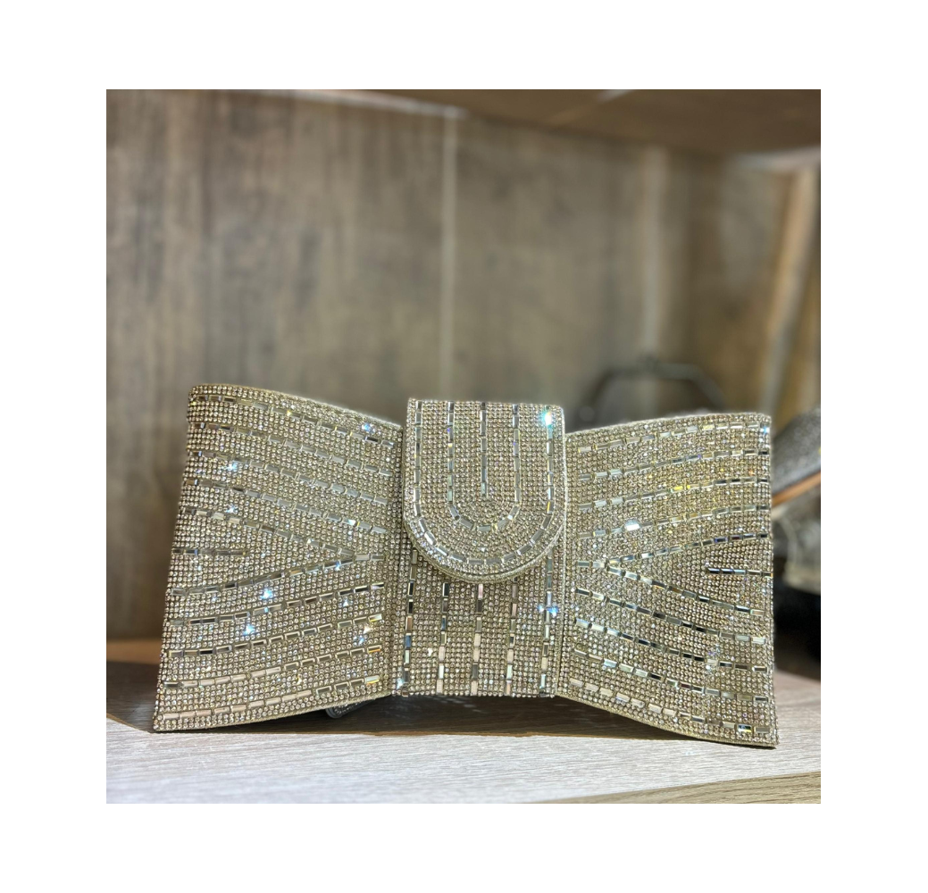 Pochette papillon à strass doré 
