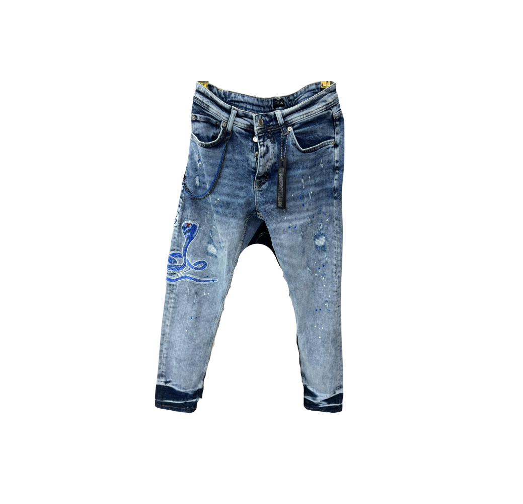  Pantalon en jean Amiri snake bleu ciel
