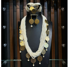 Parure traditionnelle moderne en gemme indienne authentique et Louiza rincé avec de l’or