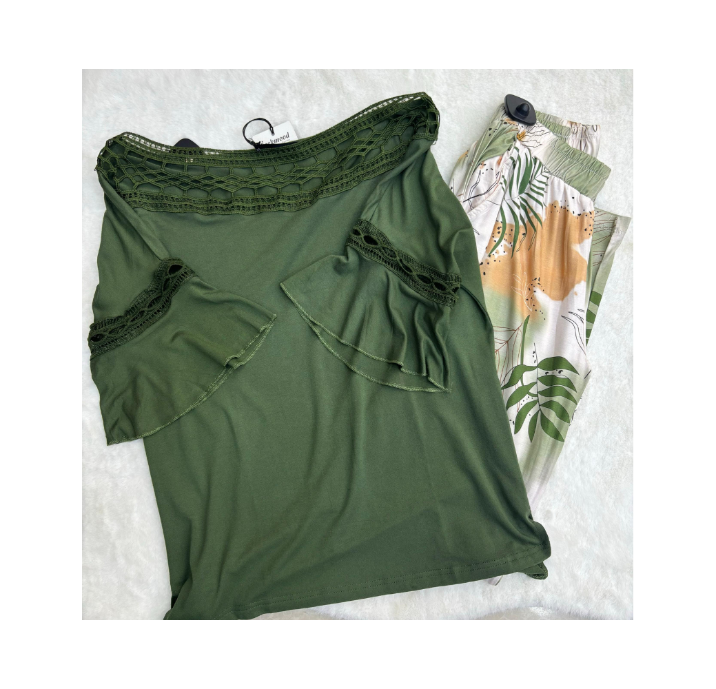 Pyjama haut vert militaire pantalon imprimé