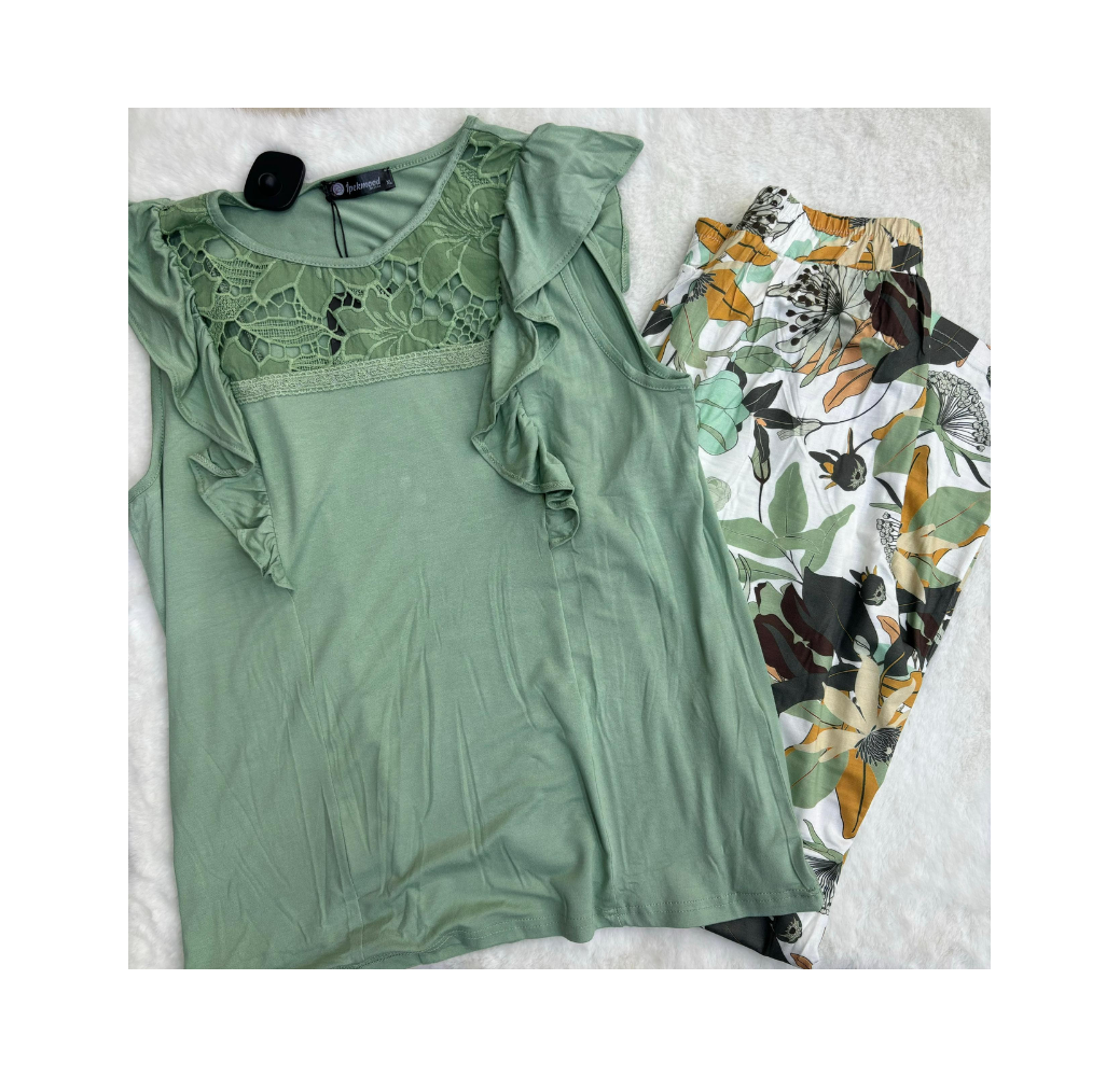 Pyjama haut vert pantalon imprimé
