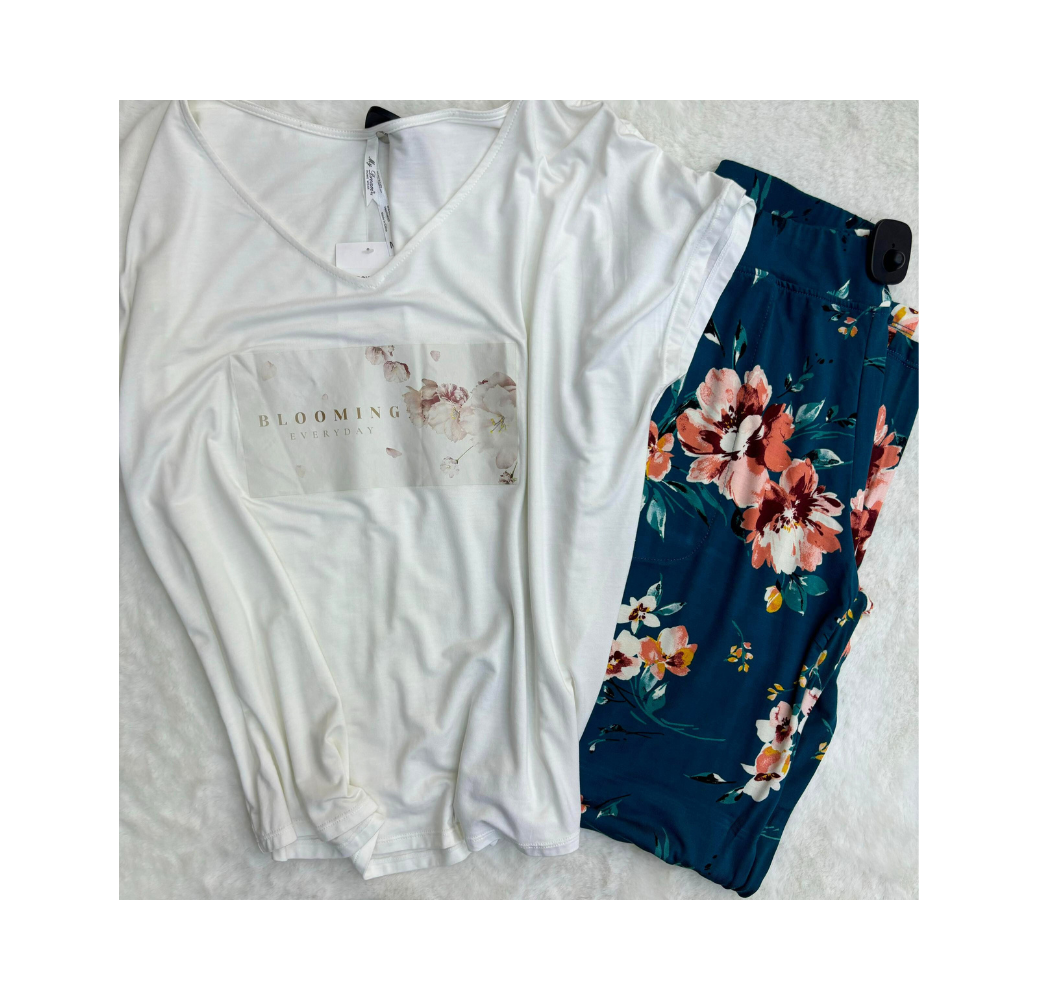 Pyjama haut blanc pantalon imprimé