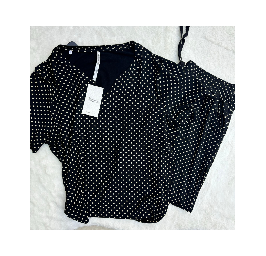 Pyjama deux pièces noir a points