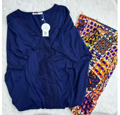 Pyjama haut bleu nuit et pantalon imprimé