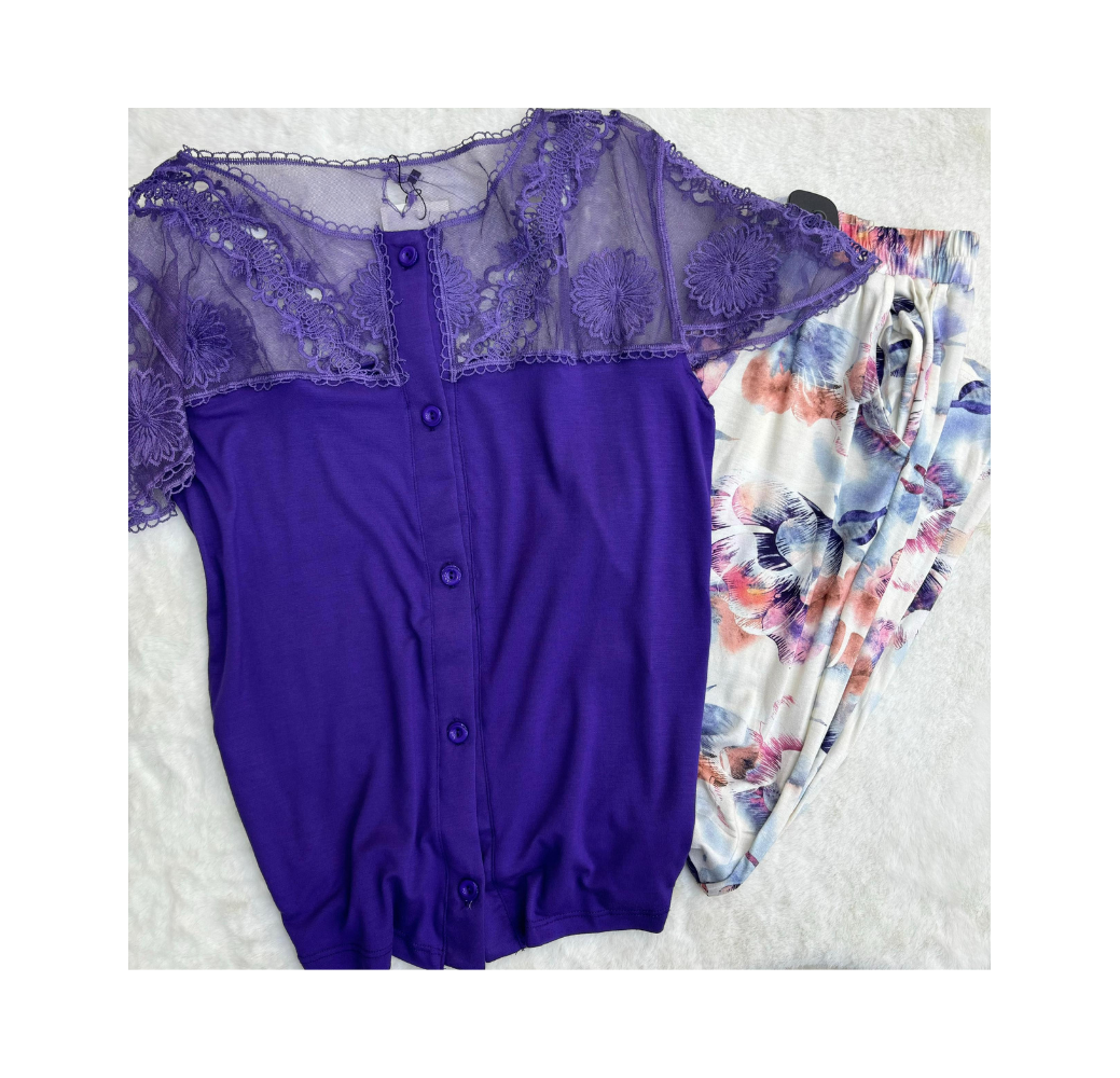 Pyjama haut violet pantalon imprimé