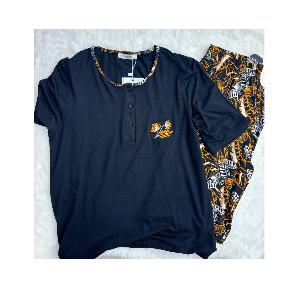 Pyjama haut noir pantalon imprimé
