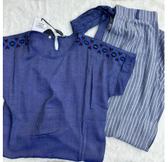 Pyjama bleu pantalon a rayures