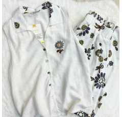 Pyjama deux pièces blanc brodé