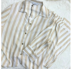 Pyjama deux pièces à rayures beige