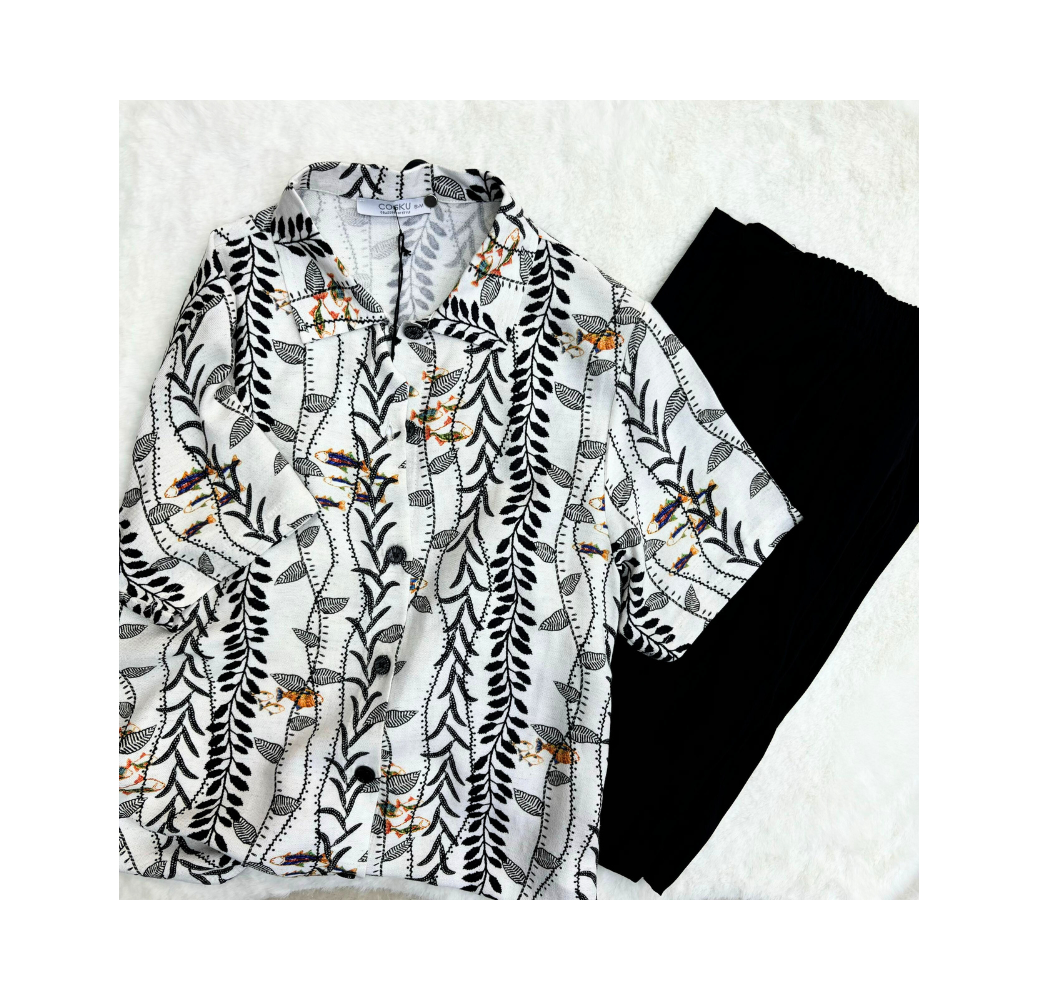 Pyjama deux pièces noir et blanc