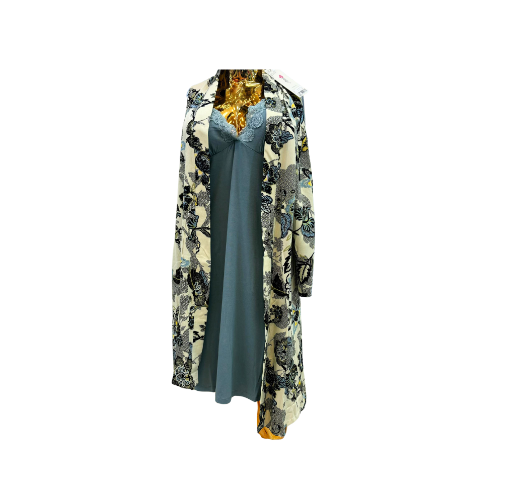 Nuisette d’allaitement deux pièces robe et kimono bleu – Penye Mode (Rêve d’Elle)