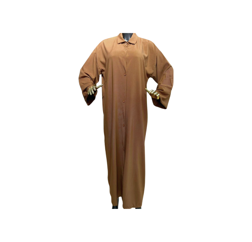 Robe Longue à Bouton Marron – Bahdja Boutique