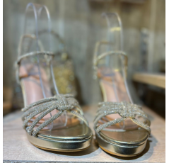 Sandales à strass doré talon aiguille – Les Jolies Shoes