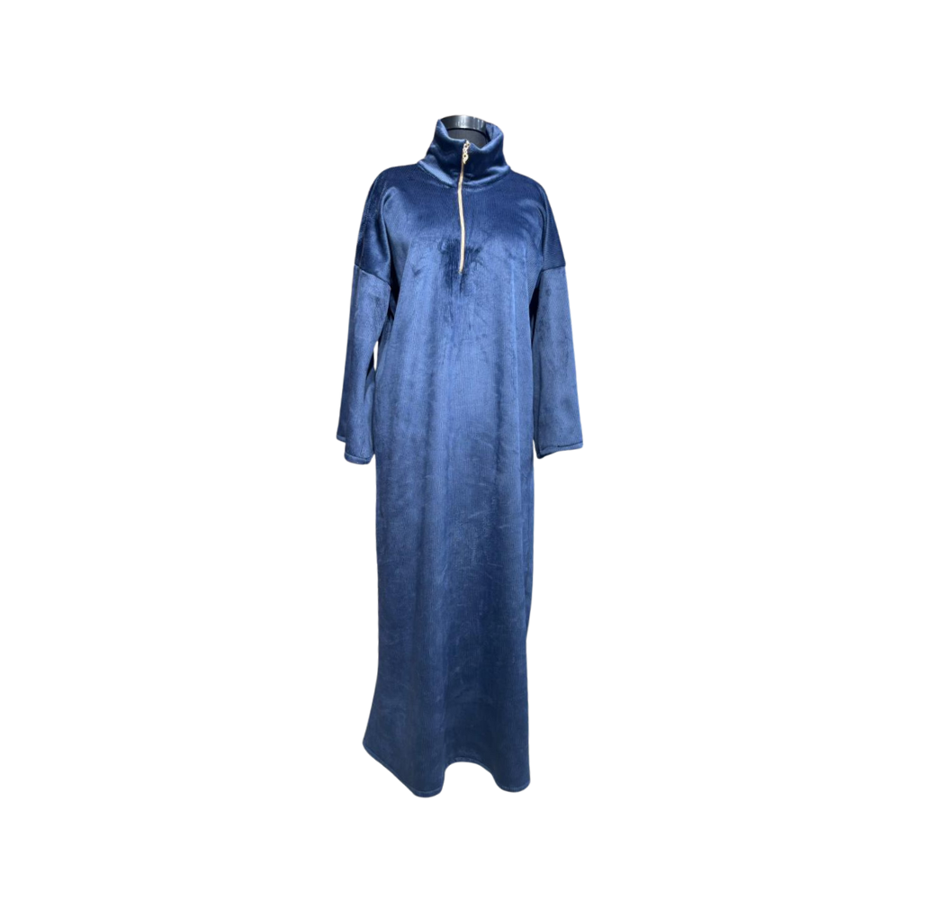 Robe longue drapée plissée bleu nuit – Boutique Bahdja