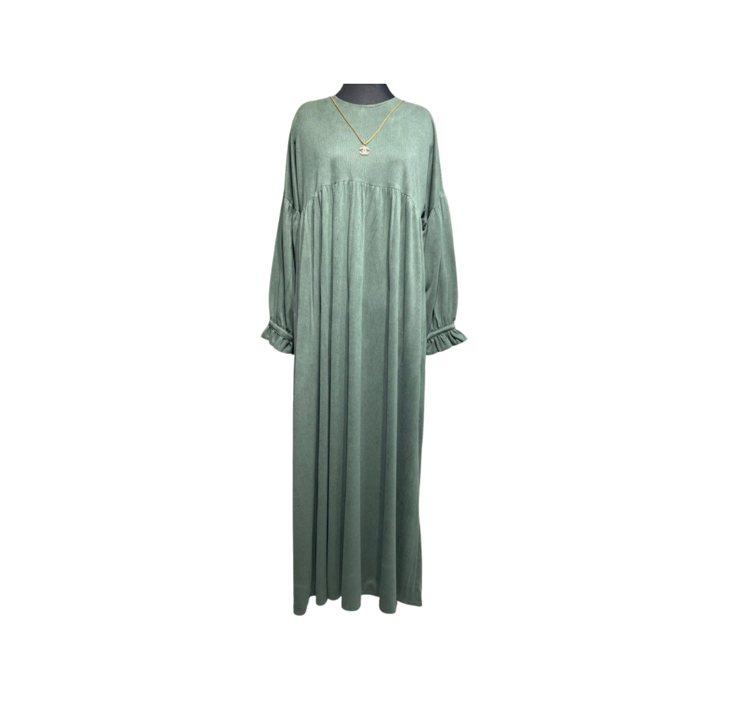 Robe longue drapée plissée vert – Boutique Bahdja