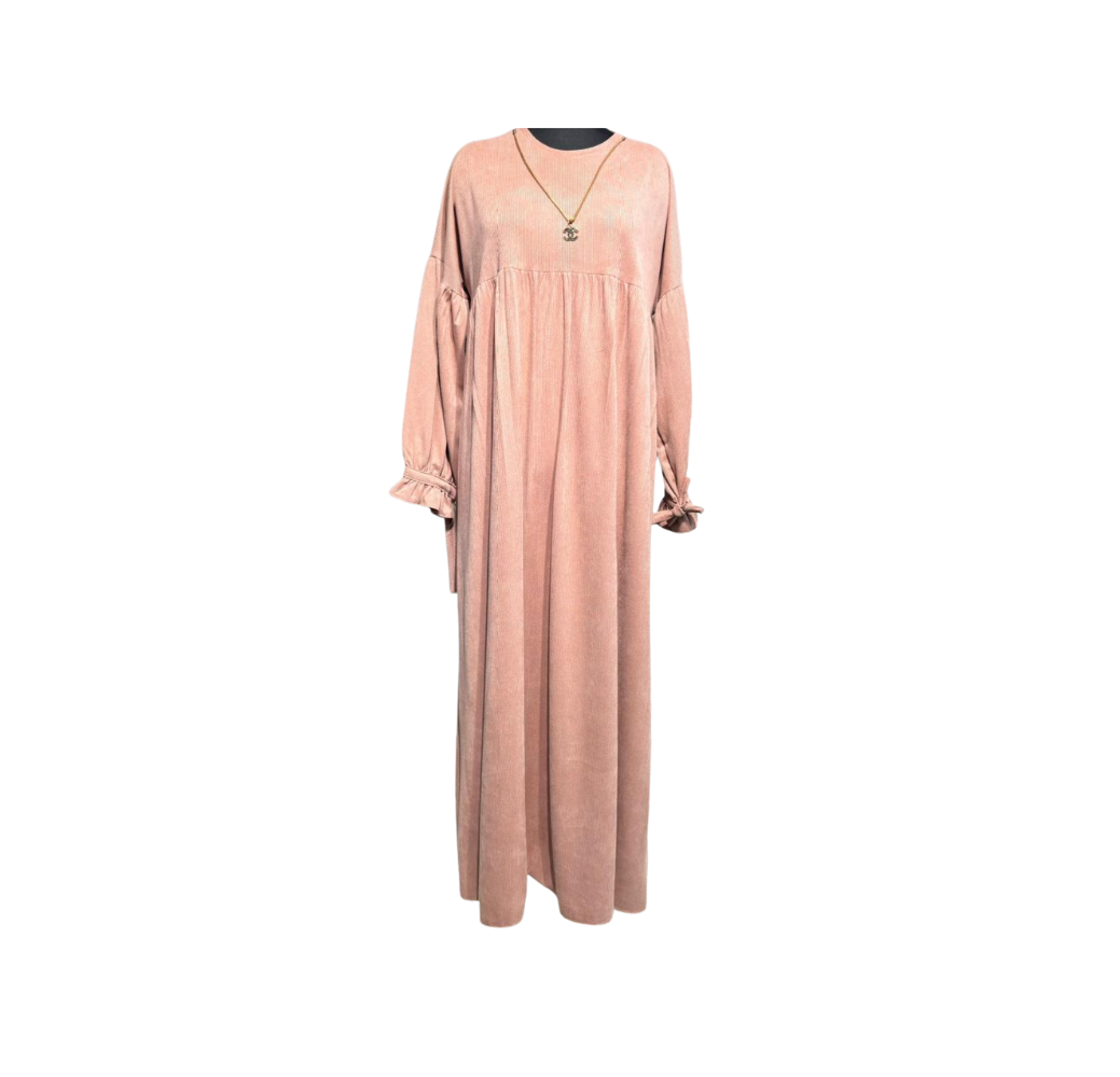 Robe longue drapée rose plissée élastique – Boutique Bahdja