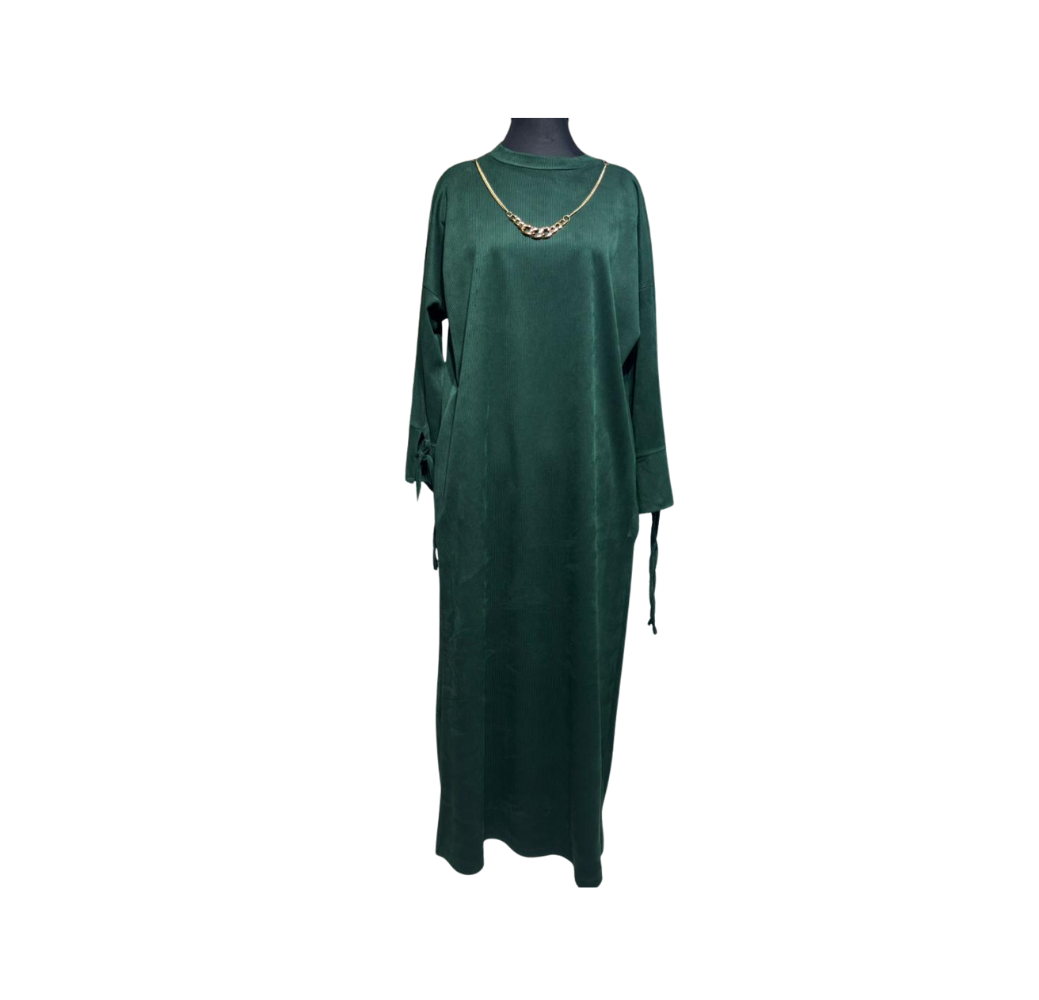 Robe longue drapée plissée vert bouteille – Boutique Bahdja