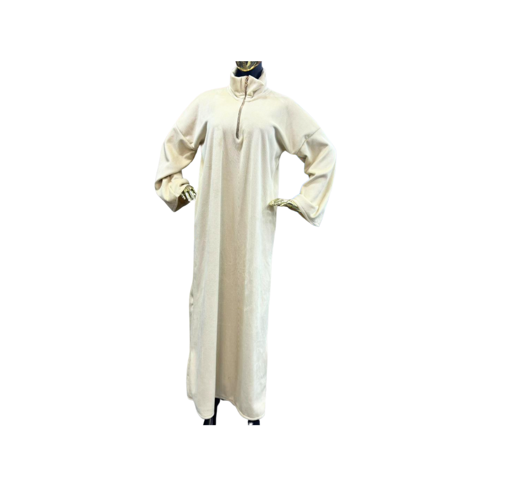 Robe longue drapée plissée beige clair – Boutique Bahdja