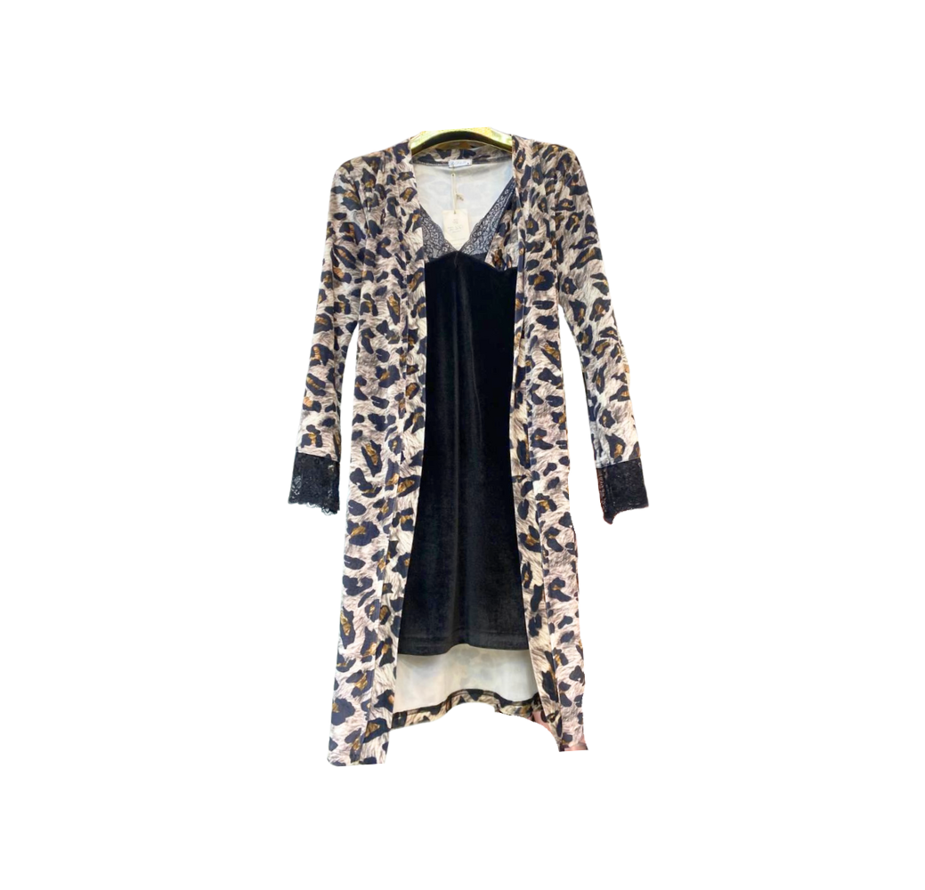 Ensemble Deux Pièces Nuisette Noir Imprimé Léopard – Reve d’Elle