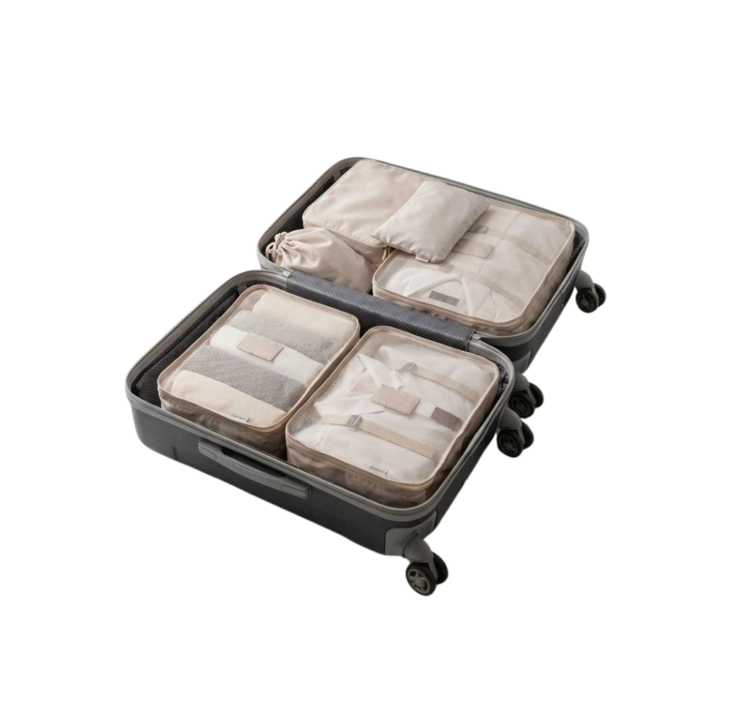 Rangement à valises beige