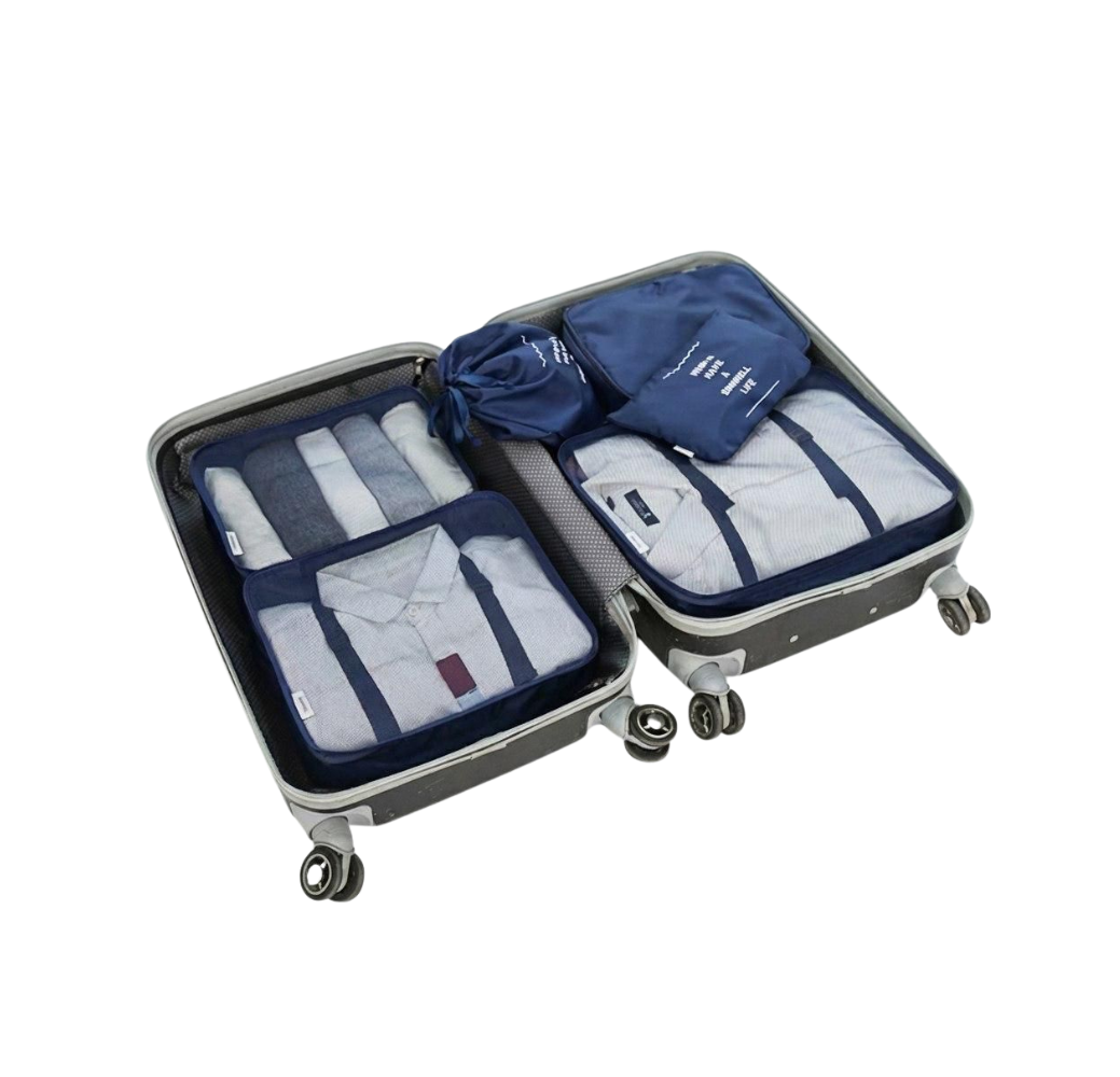 Rangement à valises bleu