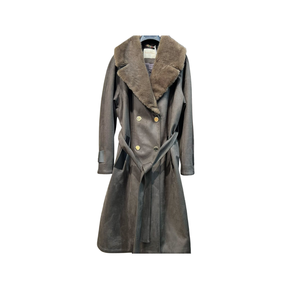 Manteau avec col en fourrure marron foncé