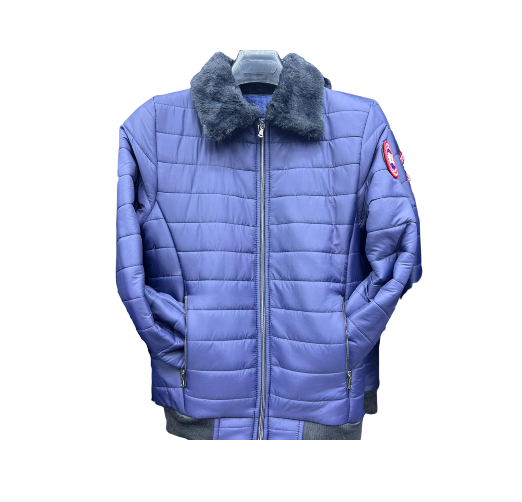 Veste bleue à col fourrure